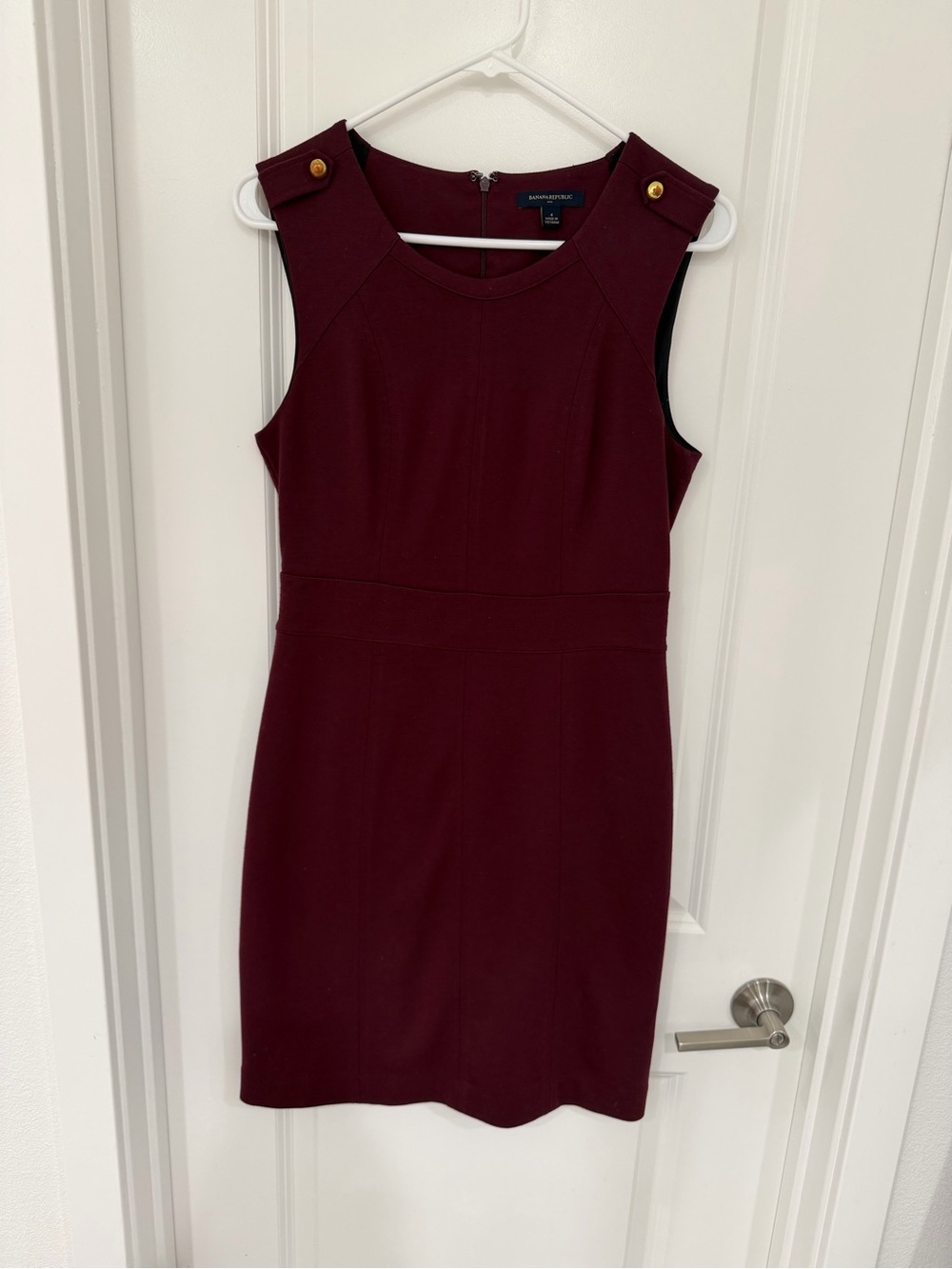 Banana Republic Burgundy Sleeveless Sheath Dress with Gold Buttons